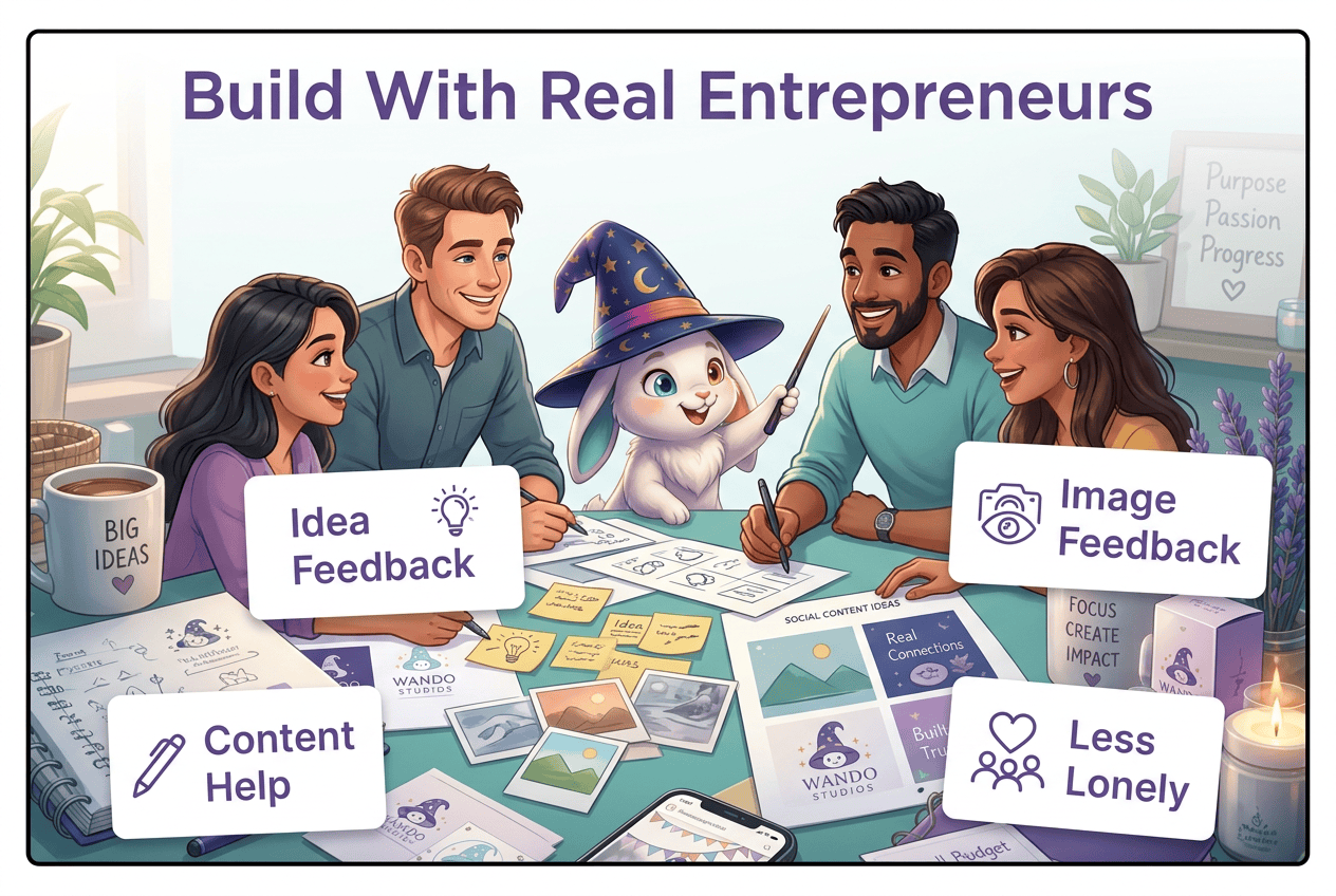 Entrepreneurs giving idea feedback and support in the Wando Skool small-business community